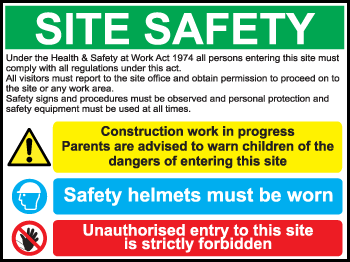 CONSTRUCTION SITE SAFETY SIGNS IN 4MM CORREX VARIOUS SIZES 