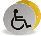 Brushed stainless disc disabled toilet  safety sign