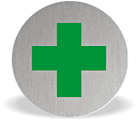 Brushed stainless disc first aid  safety sign