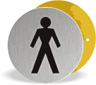 Brushed stainless disc male toilet  safety sign
