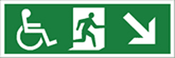 Disabled fire exit arrow down right  safety sign
