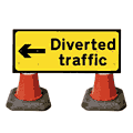 1050x450mm Diverted Traffic with Arrow Left - 2703  safety sign