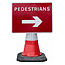 600x450mm Cone Sign Pedestrians Arrow Right