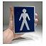 Blue acrylic male toilet symbol sign