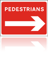 Temporary Road Signs :: Red Information Signs :: Pedestrians right arrow