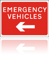 Temporary Road Signs :: Red Information Signs :: Emergency vehicles arrow left