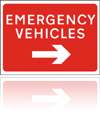 Temporary Road Signs :: Red Information Signs :: Emergency vehicles arrow right