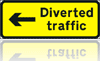 Temporary Road Signs :: Yellow Diversion Signs :: Diverted traffic arrow left
