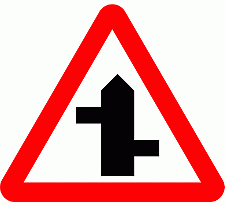 DOT No 507.1   Staggered Junction Ahead 4 Official Department of Transport Category: Warning Signs / Official schedule number: 1