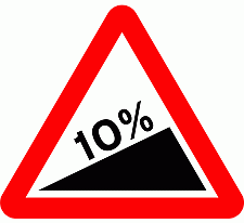 DOT No 523.1  10% Steep hill upwards Official Department of Transport Category: Warning Signs / Official schedule number: 1