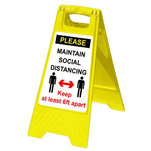 Covid 19 Social Distancing Freestanding A-board Sign PLEASE MAINTAIN SOCIAL DISTANCING. Keep at least 2m (6ft) apart 