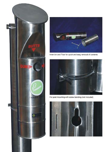 Post or Wall Mounted Cigarette Bin 