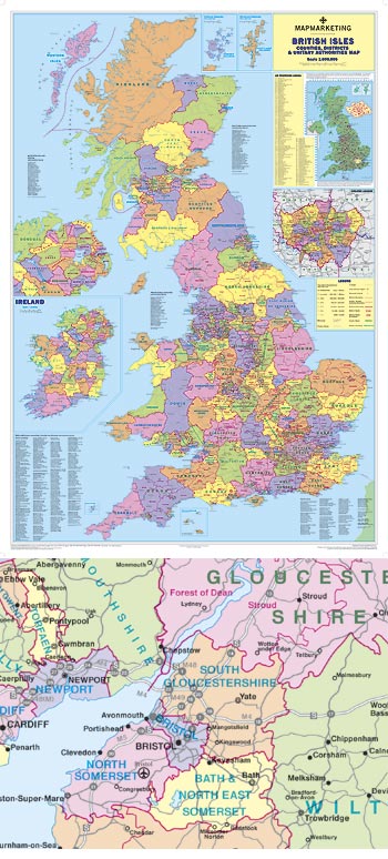 British Isles Counties, Districts & Unitary Authorities Map 