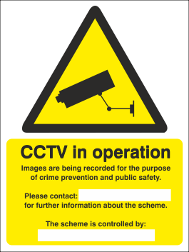 CCTV In Operation GDPR CCTV in operation. Images are being recorded for the purpose of crime prevention and public safety.