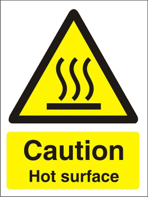 Caution Hot Surface sign Caution, hot surface, do not touch