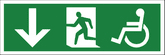 Disabled fire exit arrow down Disabled symbol, left hand running man, arrow down