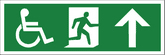 Disabled fire exit arrow up Disabled symbol, right hand running man, arrow up