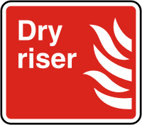 Dry riser sign Illustration of fire with text dry riser