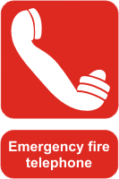 Emergency fire telephone Telephone pictogram with the text Emergency Fire Telephone on red background