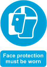 Face Protection must be worn Head and face protector pictogram with the text face protection must be worn