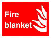 Fire Blanket sign Illustration of fire and Fire Blanket in text