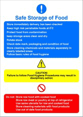 Food Safe Storage sign Safe Storage of food plus instructions, cautionary warnings and prohibition instructions