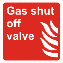Gas Shut Off Valve Sign Flames pictogram and text Gas Shut off valve
