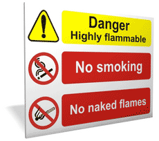 Highly flammable sign Danger highly flammable, No smoking, No naked flames