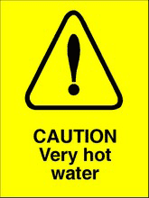 Hot water sign Caution very hot water
