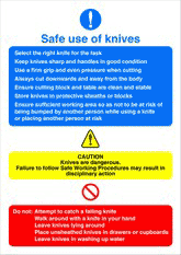Knives Safe Use sign Safe Use of Knives plus guidance instructions, cautionary warnings and prohibition instructions