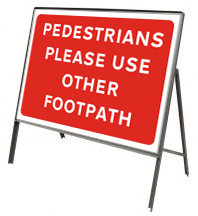 Pedestrians please use other footpath 