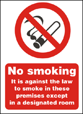 UK smoking ban sign 2 No Smoking - It is against the law to smoke in these premises except in a desognated room