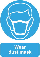Wear Dust Mask Head and dust mask pictogram with the text wear dust mask