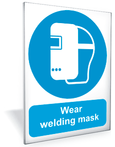 Wear Welding Mask outdoor sign Welding helmet pictogram with the text wear welding mask