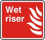 Wet riser sign Illustration of fire with text wet riser