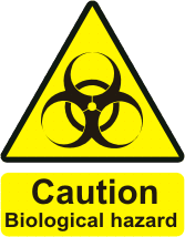Caution Biological Hazard Biohazard pictogram with the text Biological hazard