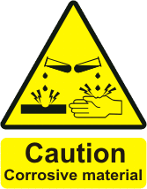 Caution Corrosive Material Acid pictogram with the text Corrosive Material