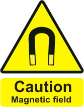 Caution Magnetic Field Magnet pictogram with the text Magnetic field