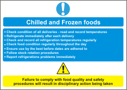 chilled and frozen foods sign Instructions for handling and storage of chilled and frozen foods