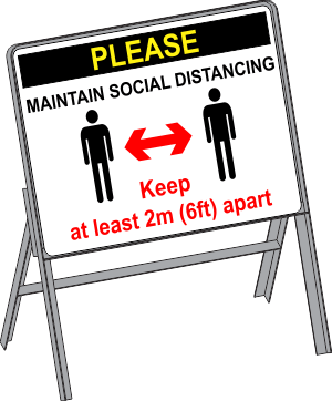 Covid 19 Freestanding Social Distance Stanchion Sign PLEASE MAINTAIN SOCIAL DISTANCING. Keep at least 2m (6ft) apart 