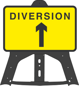 754 Diversion Ahead Folding Plastic Sign 