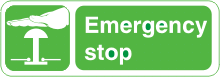 Emergency stop Hand on stop button pictogram with the text Emergency stop