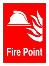 fire point sign Fireman's helmet and fire illustration with Fire Point in text