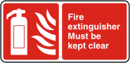 keep extinguisher clear sign Illustration of fire extinguisher with text Fire extinguisher must be kept clear
