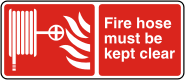 keep hose clear sign Illustration of fire hose with text Fire hose must be kept clear