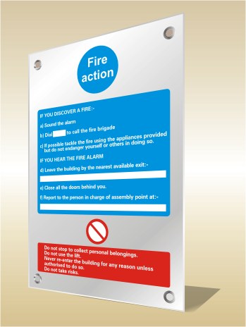 prestige fire action safety sign 