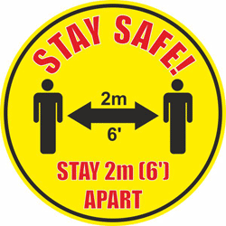Covid 19 Social Distancing Floor Sign 2 - 10 Pack Stay Safe! Stay 2m (6ft) apart
