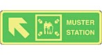muster station ahead left  safety sign