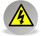 Brushed stainless disc electricity  safety sign