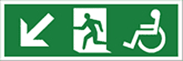 Disabled fire exit arrow down left  safety sign